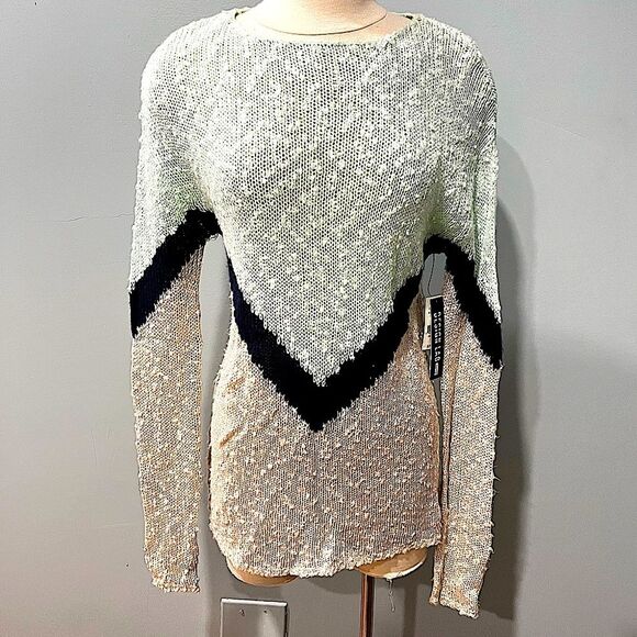 NWT Lord & Taylor Design Lab Mint Chevron Long Sleeve Lightweight Sweater Medium - Picture 2 of 8